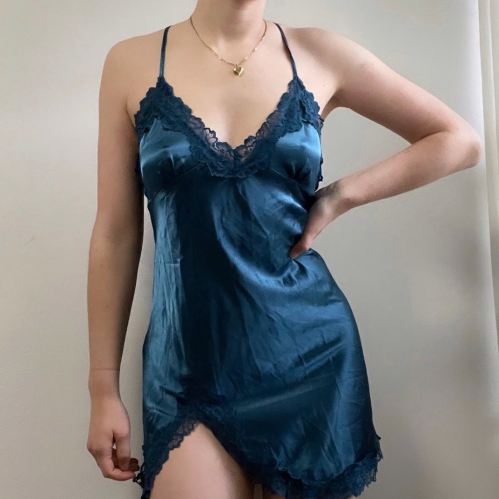 American Vintage Blue Lace Trim Slip Dress